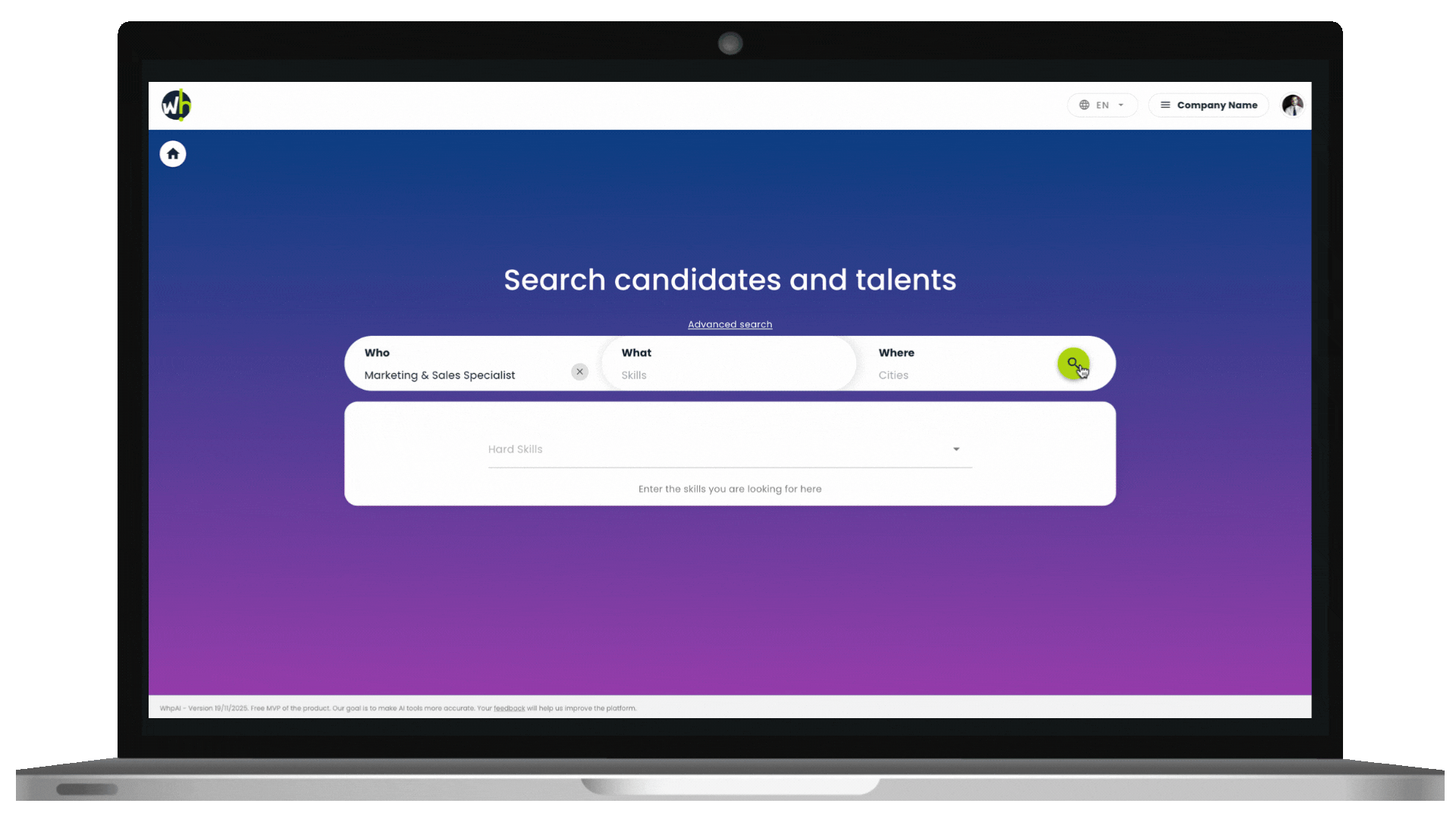 Real-time matching process in Whp.AI’s AI HR Platform comparing skills, seniority, and role alignment to predict candidate and employee fit