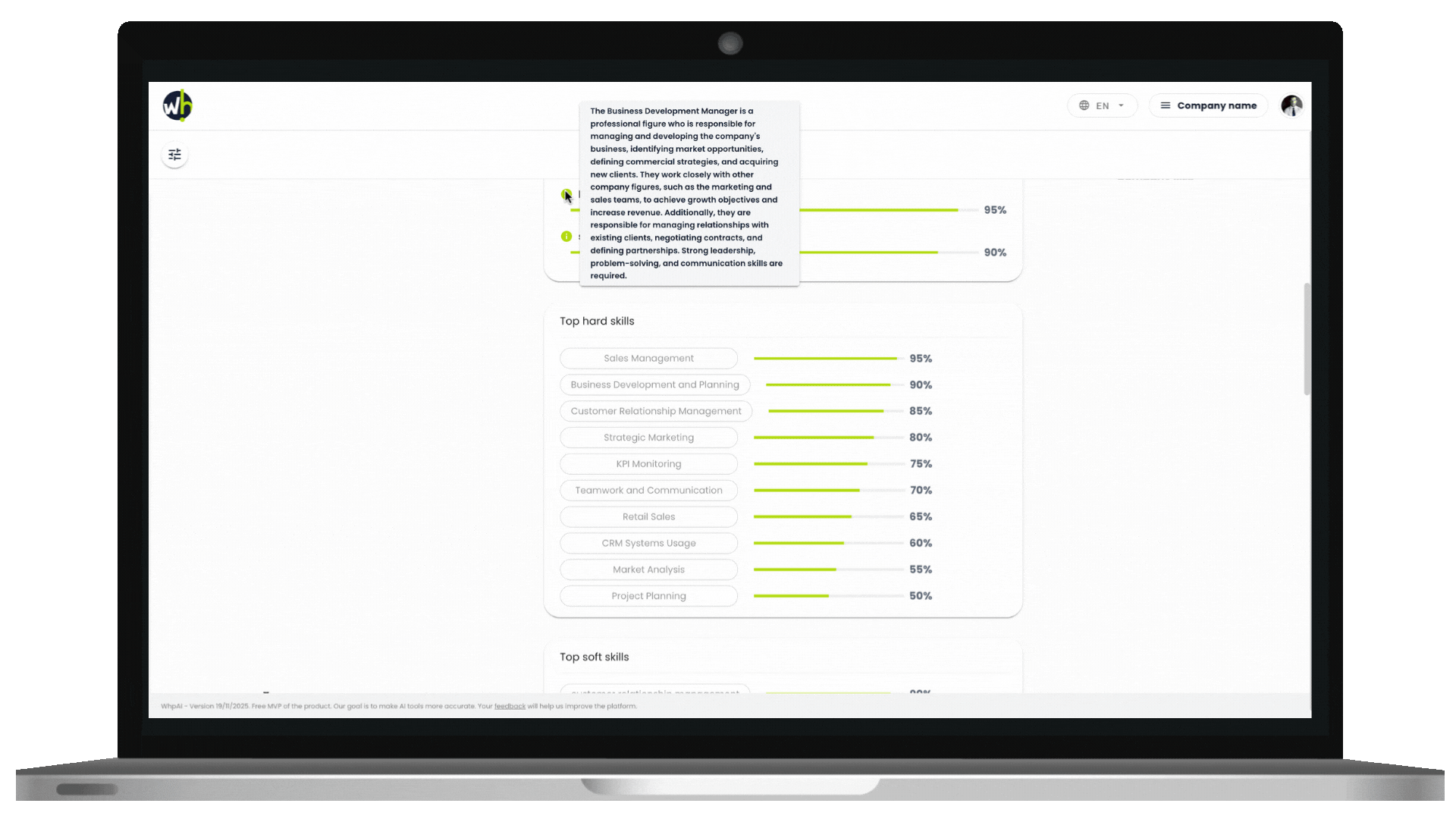 Upskilling and reskilling use case powered by Whp.AI, the AI HR Platform that identifies skill gaps and suggests tailored learning paths